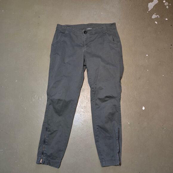 Athleta Mid Rise Zip Leg Green Organic Cotton Stretch Casual Ankle Pants Size 10 - Picture 1 of 5